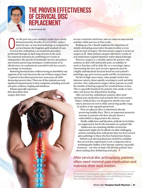 The proven effectiveness of cervical disc replacement
